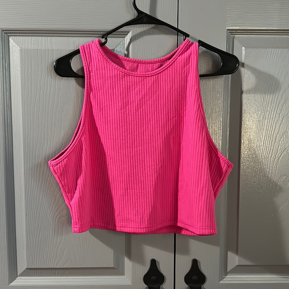 Pink set crop top and skirt with high slit